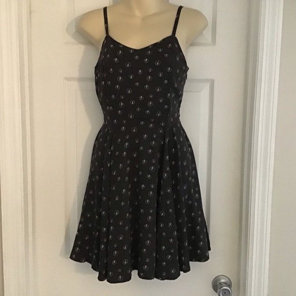 Junk Food AC/DC Black Printed Spaghetti Strap Skater Style Dress - Picture 2 of 6